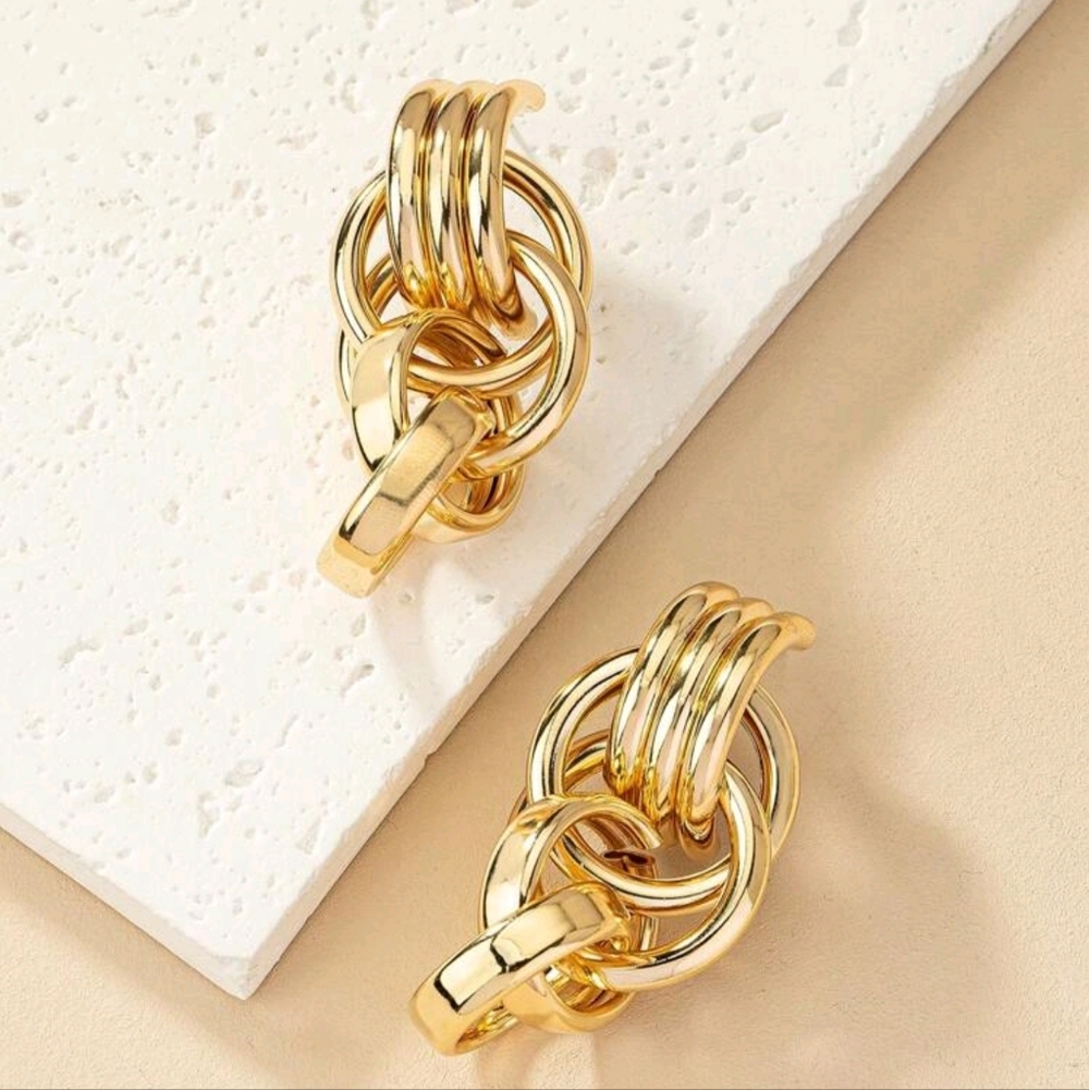Large hanging drop hoop earrings; lightweight; nwot